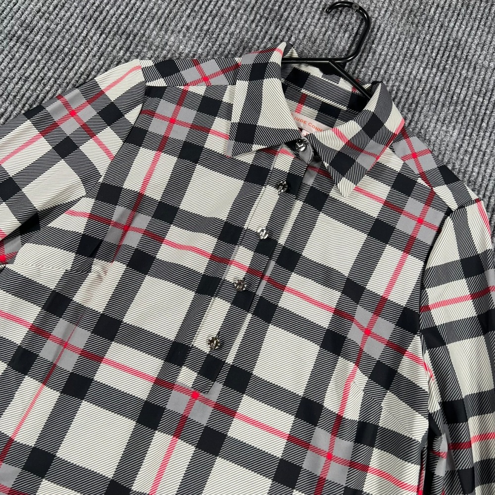 Jude Connally Shirt Top Womens Size Small Black Gray Plaid Long Sleeve Button